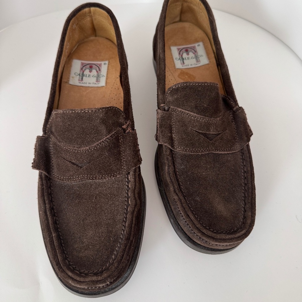 brown suede loafers